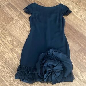 New Marchesa Women Notte Embellished Floral Appliqué Black Silk Dress Size 2